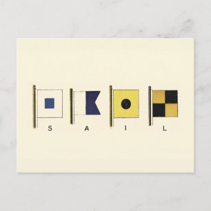 Painting of Four Flags with Sail Written Beneath Postcard