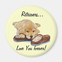 painting of golden retriever puppy dog with slogan