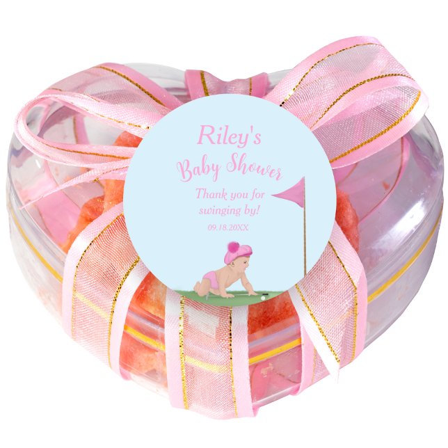 Painting Of Golf Baby Girl Sweet Caddy Baby Shower Classic Round Sticker (Creator Uploaded)