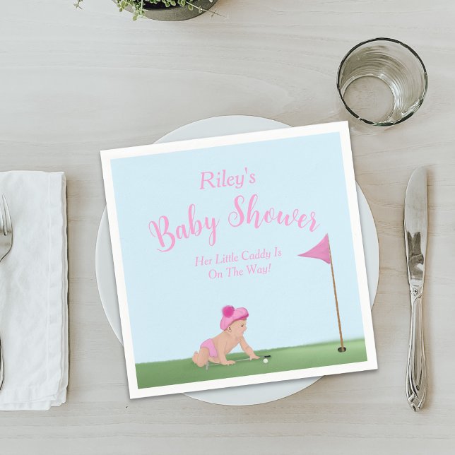 Painting Of Golf Baby Girl Sweet Caddy Baby Shower Napkin (Creator Uploaded)