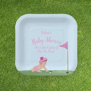 Painting Of Golf Baby Girl Sweet Caddy Baby Shower Paper Plate