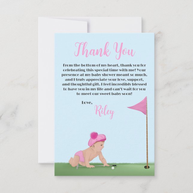 Painting Of Golf Baby Girl Sweet Caddy Baby Shower Thank You Card (Front)