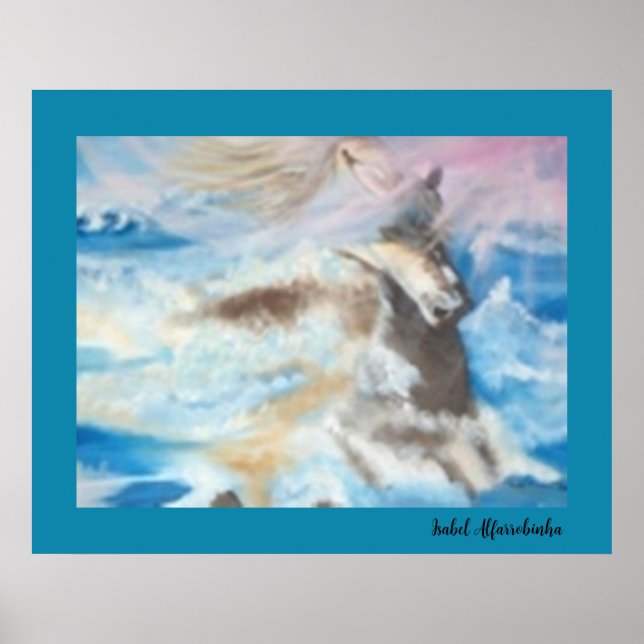 Painting of horse in the sea water Poster (Front)