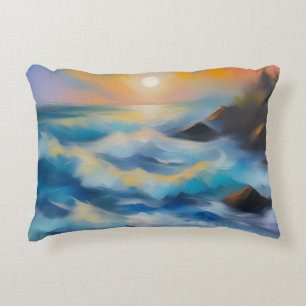 Painting of light blue sea waves under the sun decorative cushion