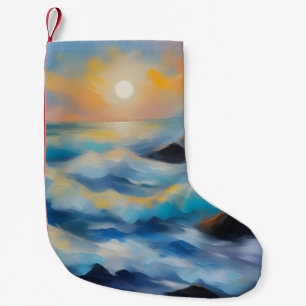 Painting of light blue sea waves under the sun small christmas stocking