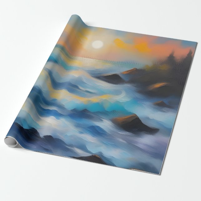 Painting of light blue sea waves under the sun wrapping paper (Unrolled)