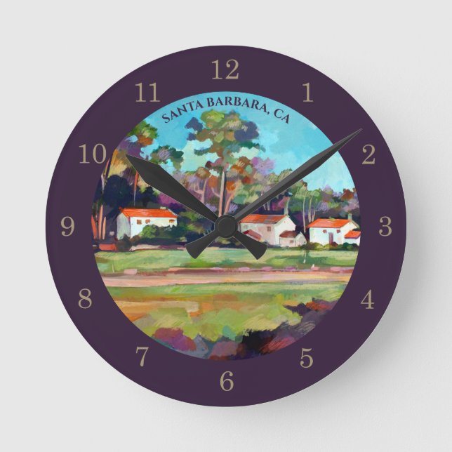Painting of Mission Park Santa Barbara, CA Round Clock (Front)