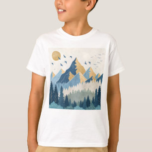 Painting of mountains with birds in flight T-Shirt