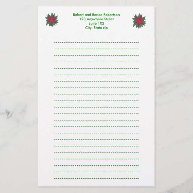 Painting of Poinsettia Flower Christmas Stationery (Front)