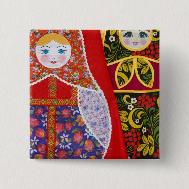 Painting of Russian Matryoshka doll 15 Cm Square Badge (Front)
