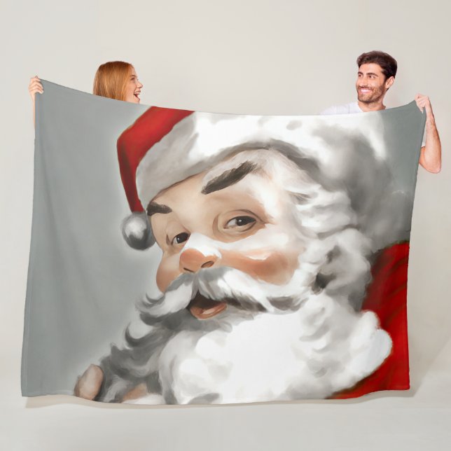 Painting of Santa Claus on Grey Fleece Blanket (In Situ)