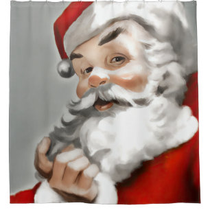 Painting of Santa Claus on Grey Shower Curtain