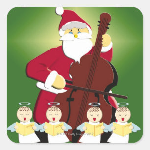 Painting of Santa Claus playing cello with Square Sticker