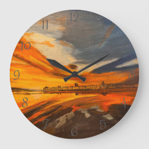 Painting of Scripps Pier, La Jolla, CA Large Clock