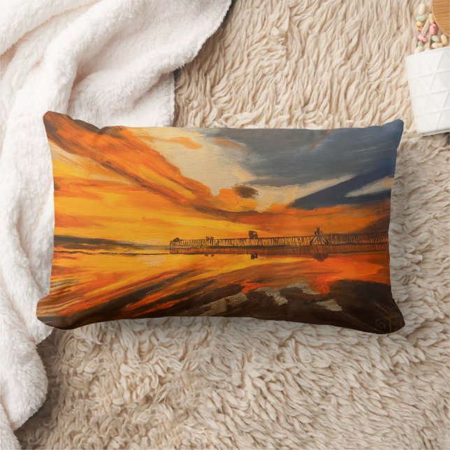 Painting of Scripps Pier, La Jolla, CA Lumbar Cushion (Blanket)