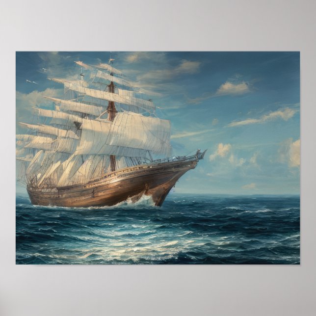 Painting of ships in the sea poster (Front)