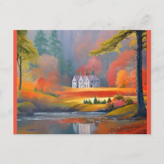 painting of sparse stone cottages  postcard