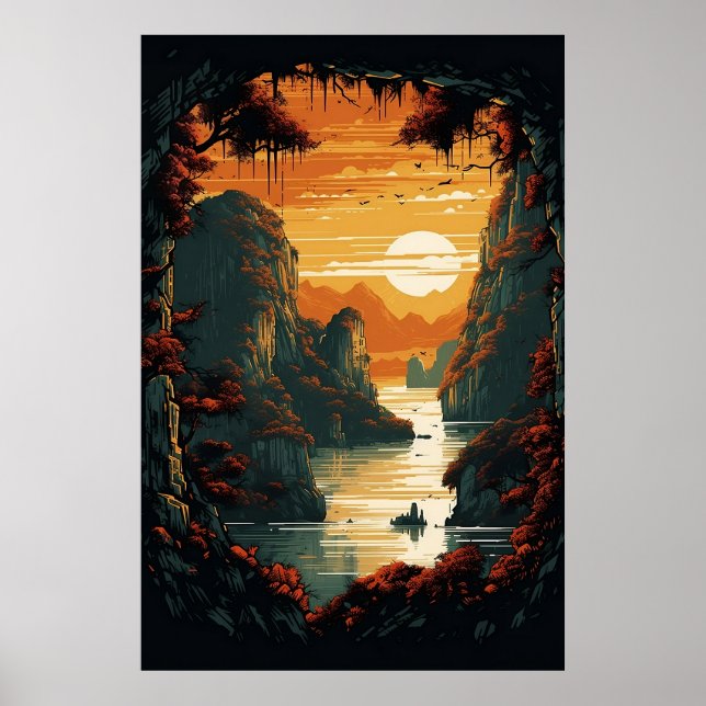 Painting of Sunrise Over Mountains Poster ArtPrint (Front)