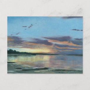 Painting of sunset on beach Oregon Postcard