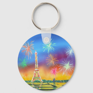 Painting of the Eiffel Tower in Paris Key Ring