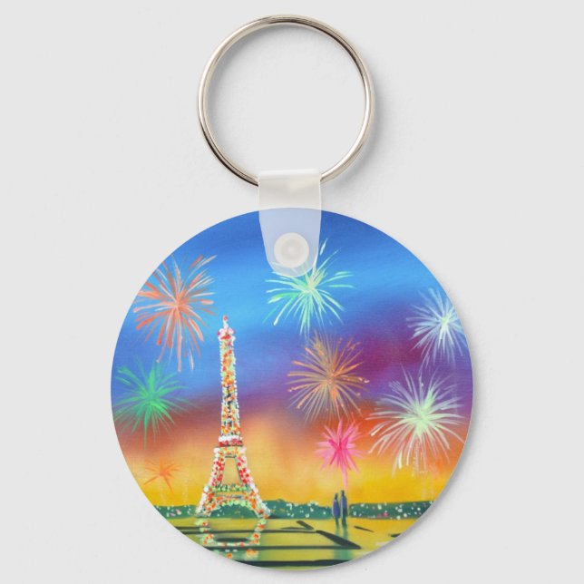 Painting of the Eiffel Tower in Paris Key Ring (Front)