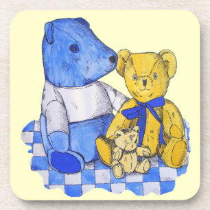 painting of three very cute old teddy bears coaster