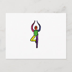 Painting of tree yoga pose. postcard