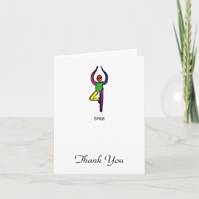Painting of tree yoga pose with Sanskrit text. Thank You Card (Front)