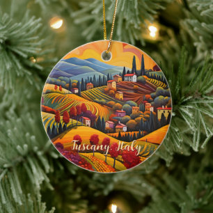Painting of Tuscany in Autumn Italy Travel Art Ceramic Ornament