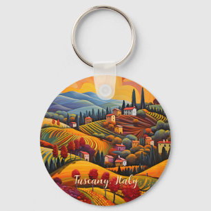 Painting of Tuscany in Autumn Italy Travel Art Key Ring