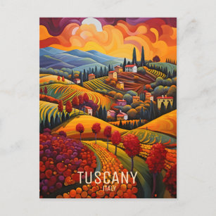 Painting of Tuscany in Autumn   Italy Travel   Art Postcard