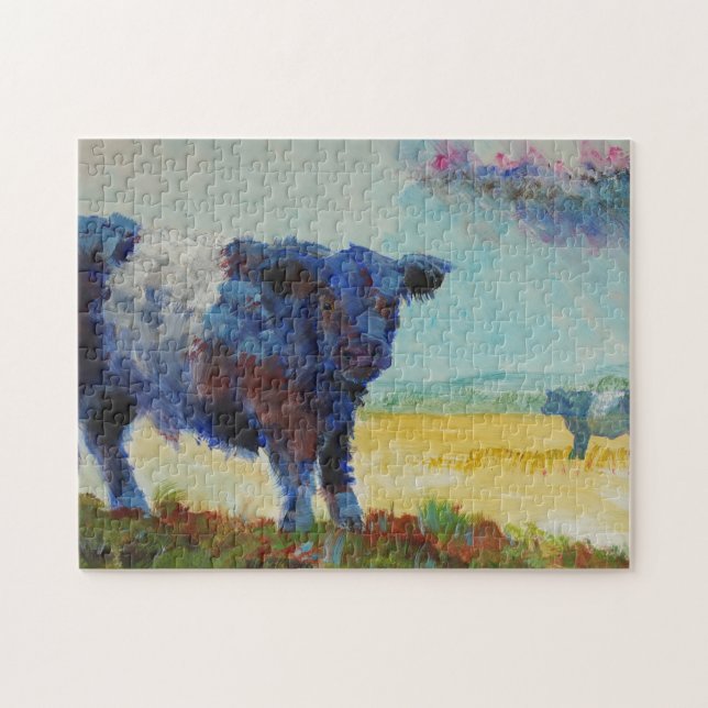 Painting of two belted galloway cows jigsaw puzzle (Horizontal)
