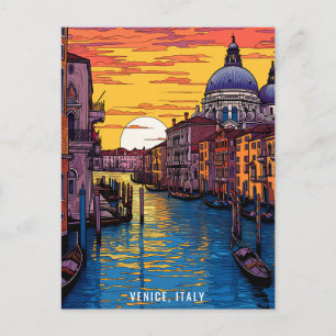 Painting of Venice at Sunset   Italy Travel   Art Postcard