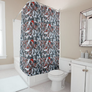 Painting of white, black, silver, and red roses shower curtain