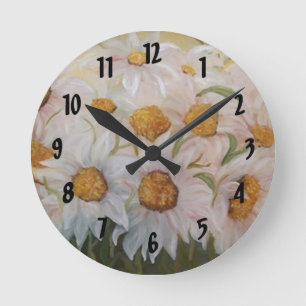 Painting of white daisies garden round clock