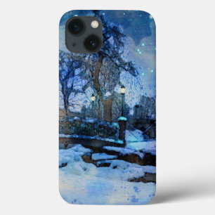 Painting of winter night in city park iPhone 13 case