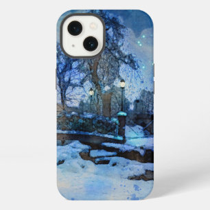Painting of winter night in city park iPhone 13 case