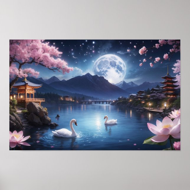 Painting of Wonderful Sakura Winter Night Poster (Front)