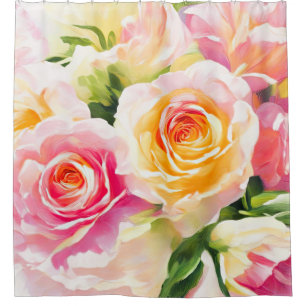 Painting of Yellow and Pink Roses Shower Curtain