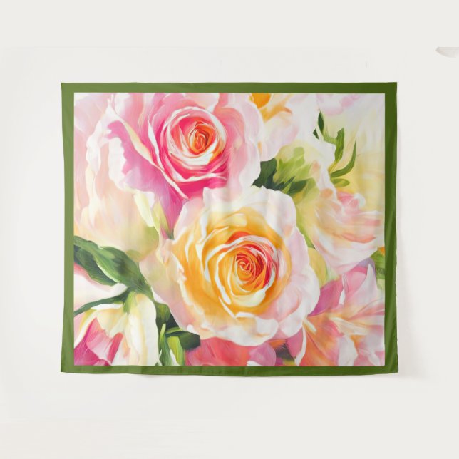 Painting of Yellow and Pink Roses Tapestry (Front (Horizontal))
