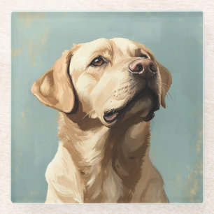 PAINTING OF YELLOW LABRADOR RETRIEVER DOG GLASS COASTER
