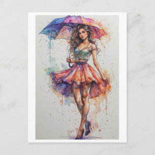 Painting on the Rain on a Holiday Postcard