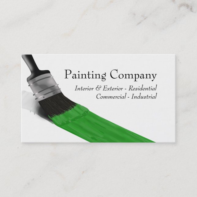 Painting Painter Service Company Brush Green Business Card (Front)