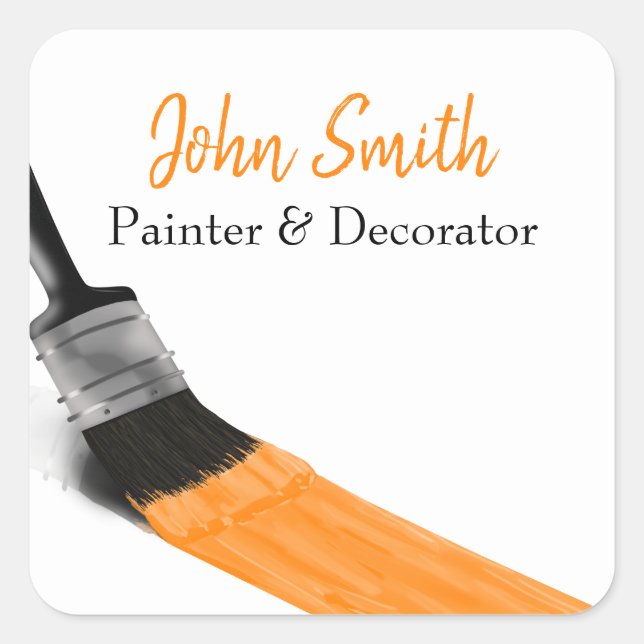 Painting Painter Service Company Brush Orange Square Sticker (Front)