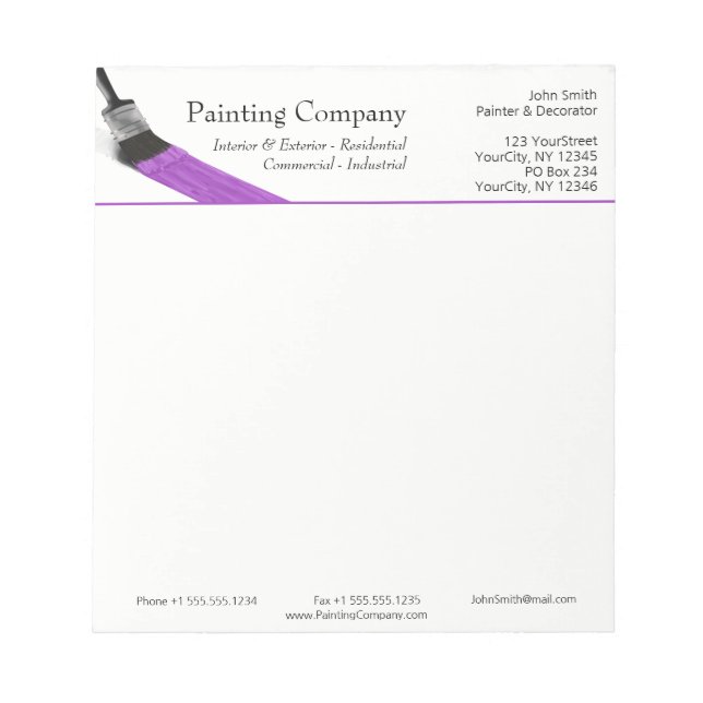 Painting Painter Service Company Brush Purple Notepad (Front)