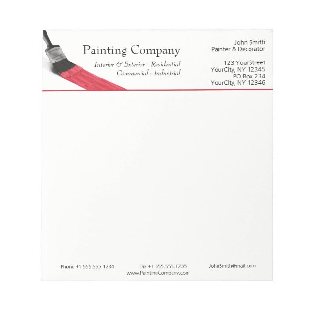 Painting Painter Service Company Brush Red Notepad (Front)