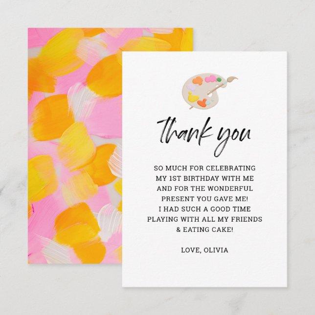 Painting Party 1st Birthday Party Thank You  (Front/Back)