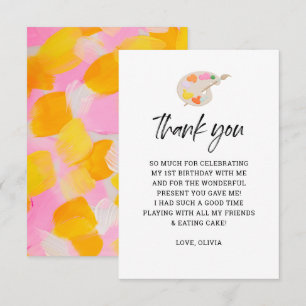 Painting Party 1st Birthday Party Thank You Card