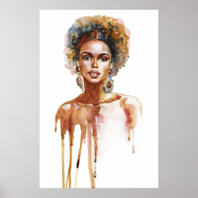 Painting portrait of the African woman, watercolor Poster (Front)