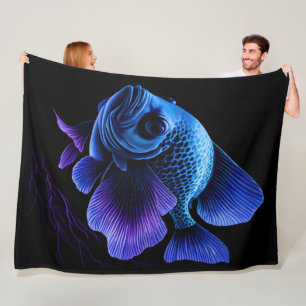 Painting Purple Blue Fish Fleece Blanket